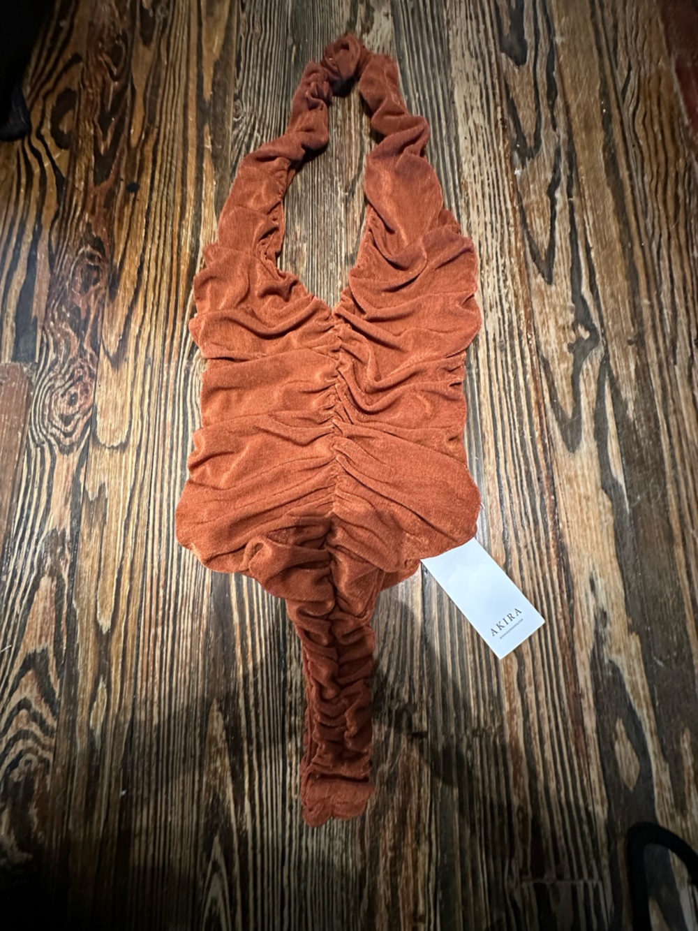 AKIRA Rusty Orange Ruched Bodysuit